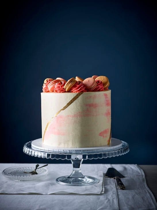 Gold Leaf & Pink Marble Wedding Cake Package (chocolate sponge cake) - Patisserie Valerie